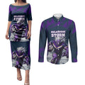 Personalised Sharks Rugby Couples Matching Puletasi and Long Sleeve Button Shirt Storm Monster Mascot City Skyline 3D Graphic