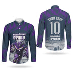 Personalised Sharks Rugby Couples Matching Short Sleeve Bodycon Dress and Long Sleeve Button Shirt Storm Monster Mascot City Skyline 3D Graphic