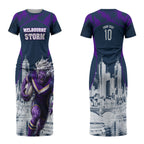 Personalised Sharks Rugby Couples Matching Short Sleeve Bodycon Dress and Long Sleeve Button Shirt Storm Monster Mascot City Skyline 3D Graphic