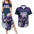 Personalised Sharks Rugby Couples Matching Summer Maxi Dress and Hawaiian Shirt Storm Monster Mascot City Skyline 3D Graphic