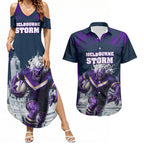 Personalised Sharks Rugby Couples Matching Summer Maxi Dress and Hawaiian Shirt Storm Monster Mascot City Skyline 3D Graphic