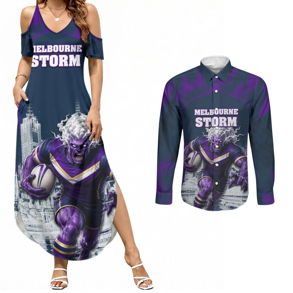 Personalised Sharks Rugby Couples Matching Summer Maxi Dress and Long Sleeve Button Shirt Storm Monster Mascot City Skyline 3D Graphic