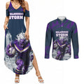 Personalised Sharks Rugby Couples Matching Summer Maxi Dress and Long Sleeve Button Shirt Storm Monster Mascot City Skyline 3D Graphic