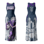 Personalised Sharks Rugby Couples Matching Tank Maxi Dress and Long Sleeve Button Shirt Storm Monster Mascot City Skyline 3D Graphic