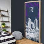 Personalised Sharks Rugby Door Cover Storm Monster Mascot City Skyline 3D Graphic