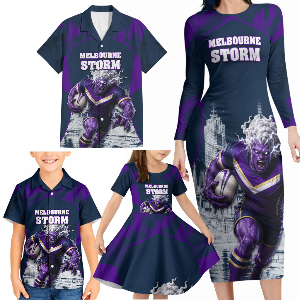 Personalised Sharks Rugby Family Matching Long Sleeve Bodycon Dress and Hawaiian Shirt Storm Monster Mascot City Skyline 3D Graphic
