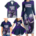 Personalised Sharks Rugby Family Matching Long Sleeve Bodycon Dress and Hawaiian Shirt Storm Monster Mascot City Skyline 3D Graphic