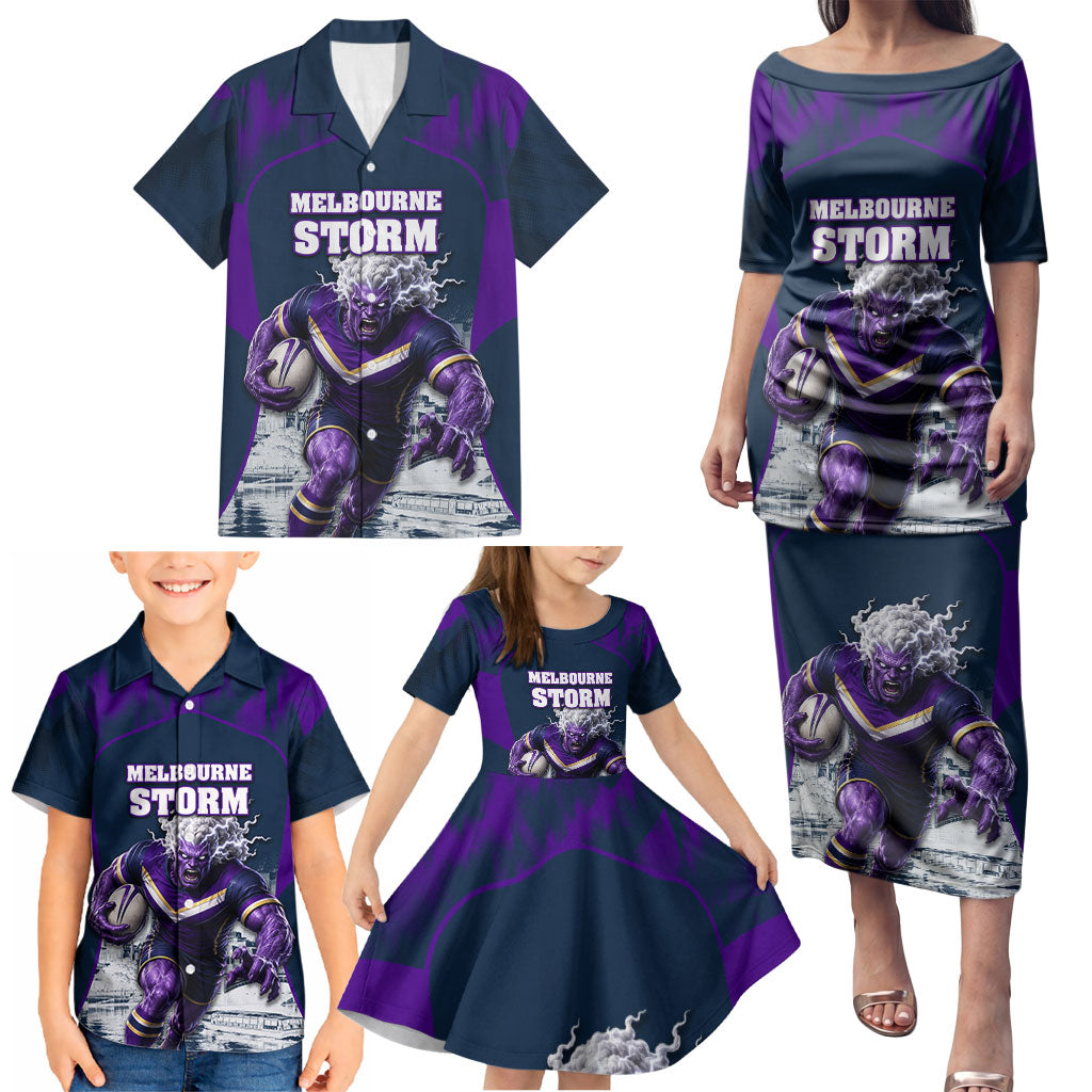 Personalised Sharks Rugby Family Matching Puletasi and Hawaiian Shirt Storm Monster Mascot City Skyline 3D Graphic