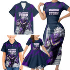 Personalised Sharks Rugby Family Matching Short Sleeve Bodycon Dress and Hawaiian Shirt Storm Monster Mascot City Skyline 3D Graphic