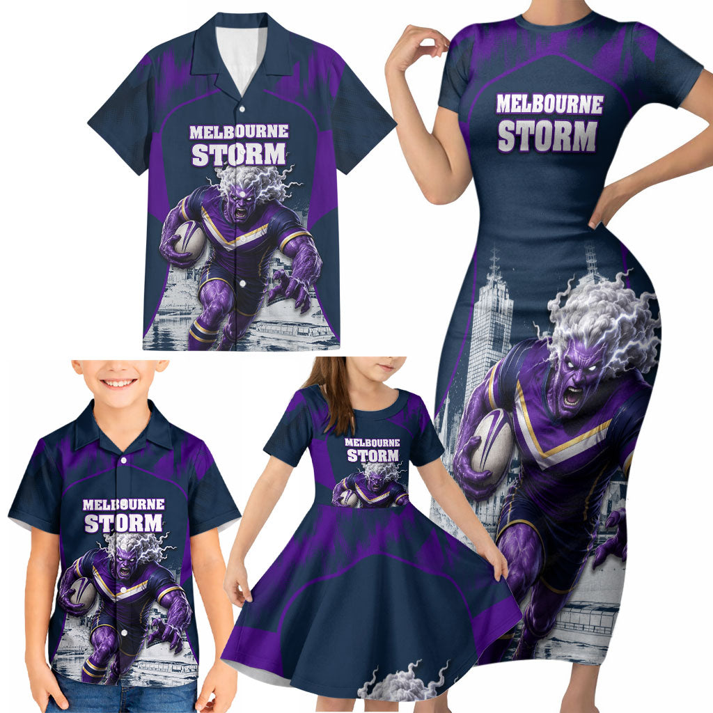 Personalised Sharks Rugby Family Matching Short Sleeve Bodycon Dress and Hawaiian Shirt Storm Monster Mascot City Skyline 3D Graphic