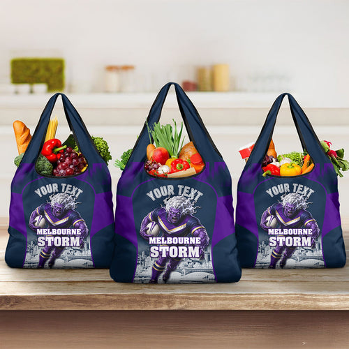 Personalised Sharks Rugby Grocery Bag Storm Monster Mascot City Skyline 3D Graphic