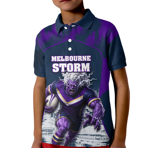 Personalised Sharks Rugby Kid Polo Shirt Storm Monster Mascot City Skyline 3D Graphic