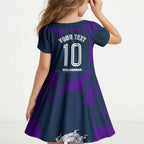 Personalised Sharks Rugby Kid Short Sleeve Dress Storm Monster Mascot City Skyline 3D Graphic