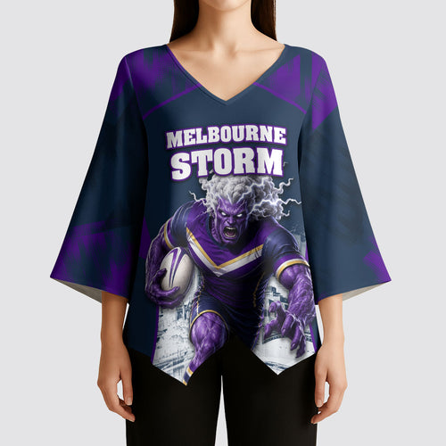 Personalised Sharks Rugby Kimono Sleeve Blouse Storm Monster Mascot City Skyline 3D Graphic