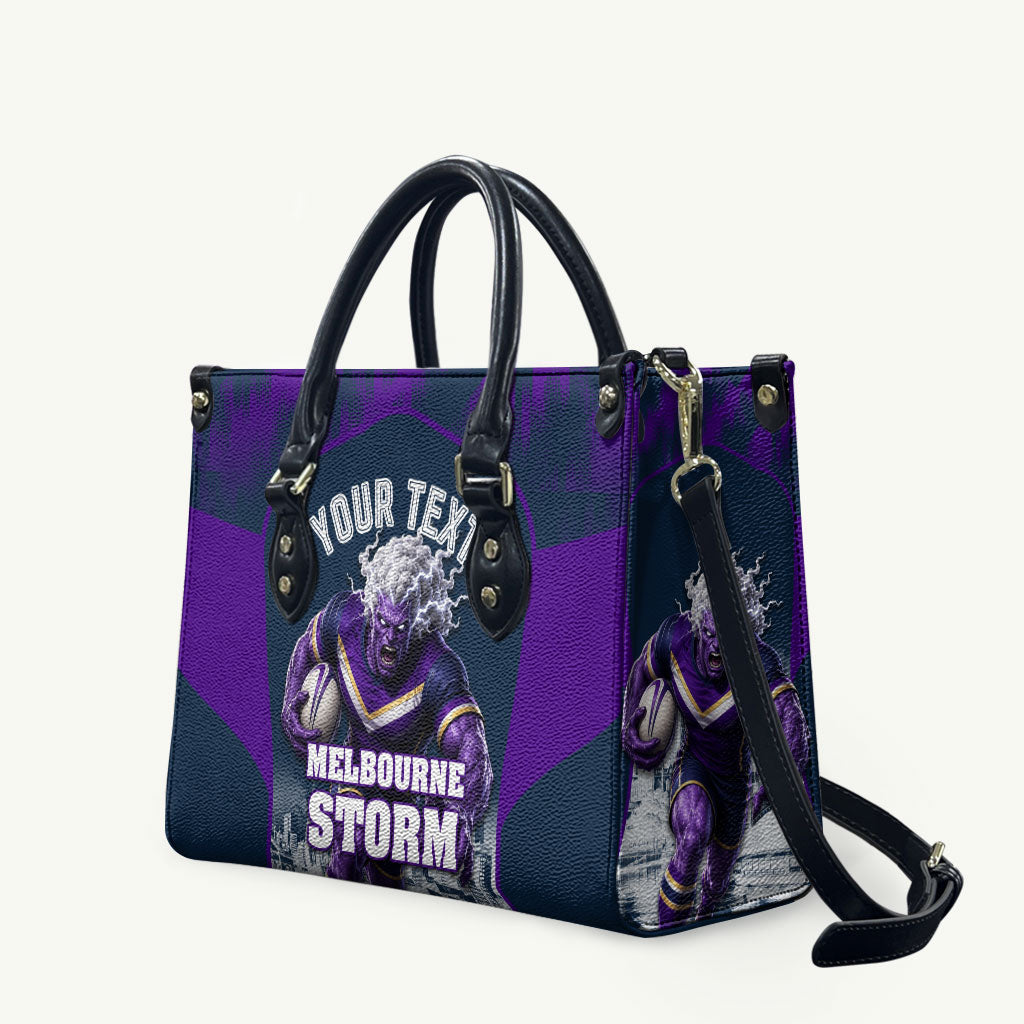 Personalised Sharks Rugby Leather Bag Storm Monster Mascot City Skyline 3D Graphic