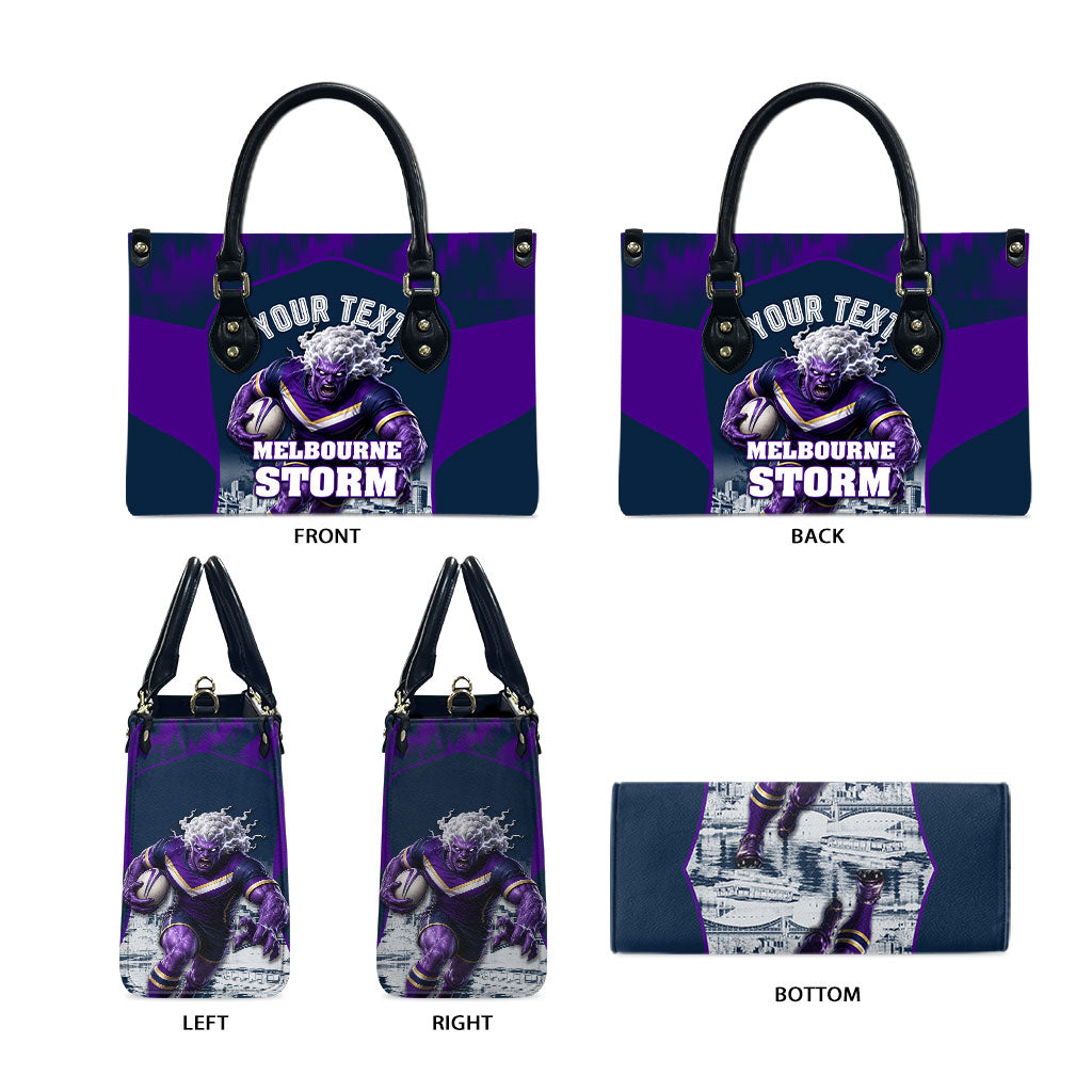 Personalised Sharks Rugby Leather Bag Storm Monster Mascot City Skyline 3D Graphic