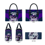 Personalised Sharks Rugby Leather Bag Storm Monster Mascot City Skyline 3D Graphic