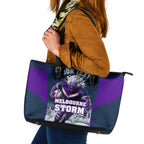 Personalised Sharks Rugby Leather Tote Bag Storm Monster Mascot City Skyline 3D Graphic