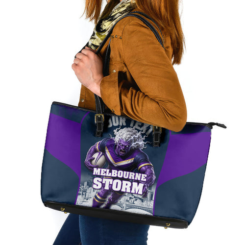 Personalised Sharks Rugby Leather Tote Bag Storm Monster Mascot City Skyline 3D Graphic