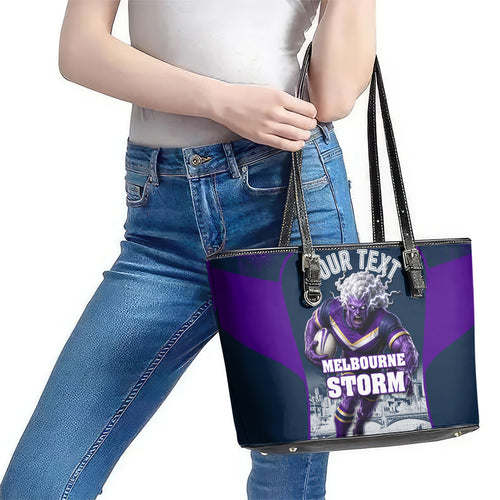 Personalised Sharks Rugby Leather Tote Bag Storm Monster Mascot City Skyline 3D Graphic