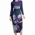 Personalised Sharks Rugby Long Sleeve Bodycon Dress Storm Monster Mascot City Skyline 3D Graphic