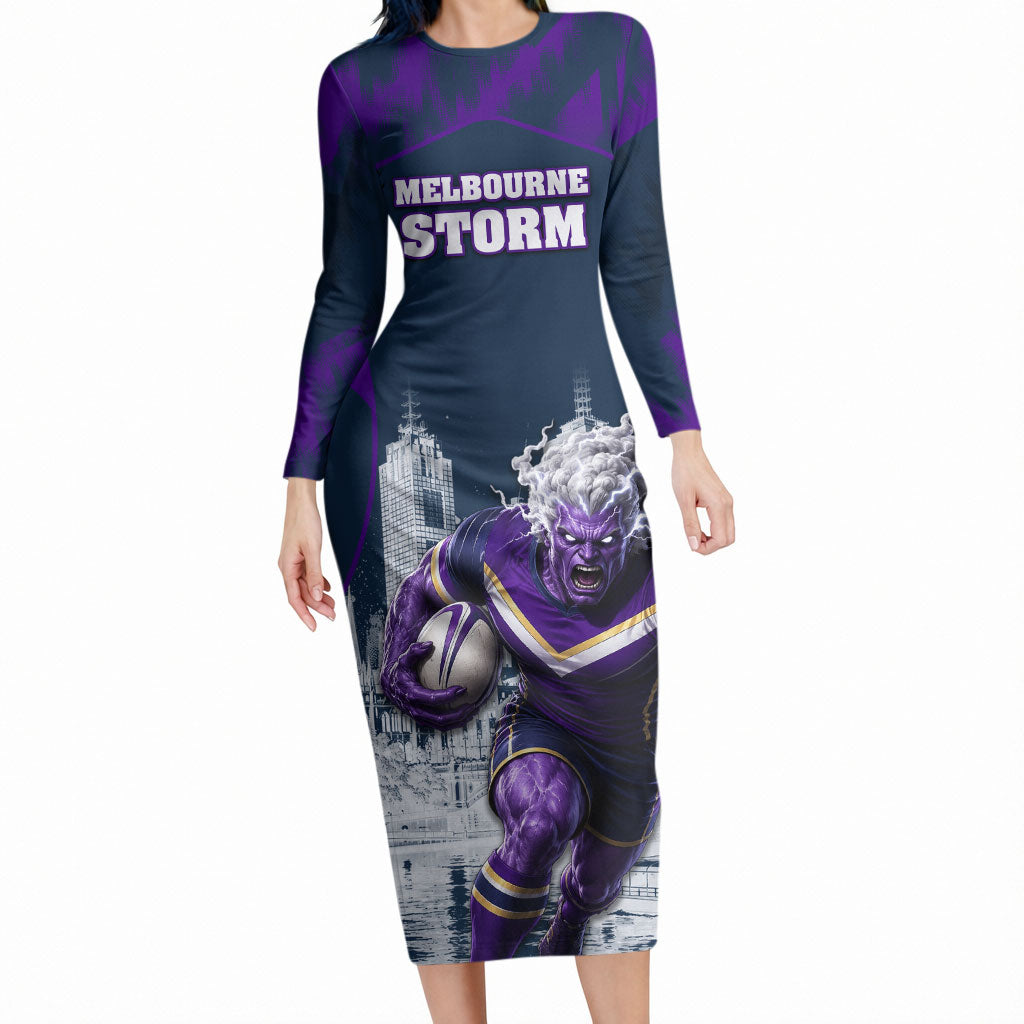 Personalised Sharks Rugby Long Sleeve Bodycon Dress Storm Monster Mascot City Skyline 3D Graphic