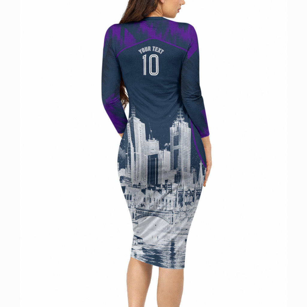 Personalised Sharks Rugby Long Sleeve Bodycon Dress Storm Monster Mascot City Skyline 3D Graphic