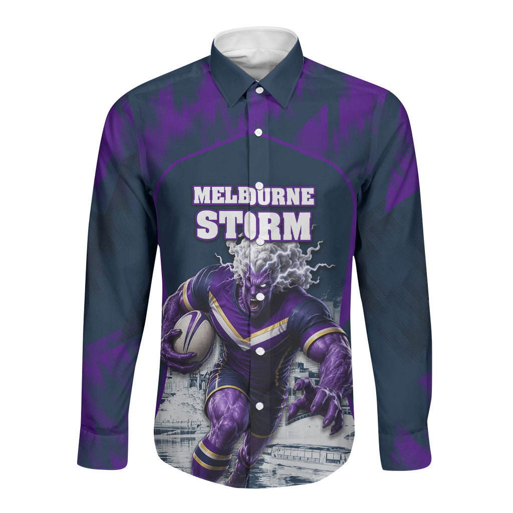 Personalised Sharks Rugby Long Sleeve Button Shirt Storm Monster Mascot City Skyline 3D Graphic