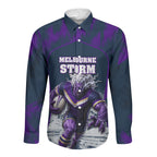 Personalised Sharks Rugby Long Sleeve Button Shirt Storm Monster Mascot City Skyline 3D Graphic