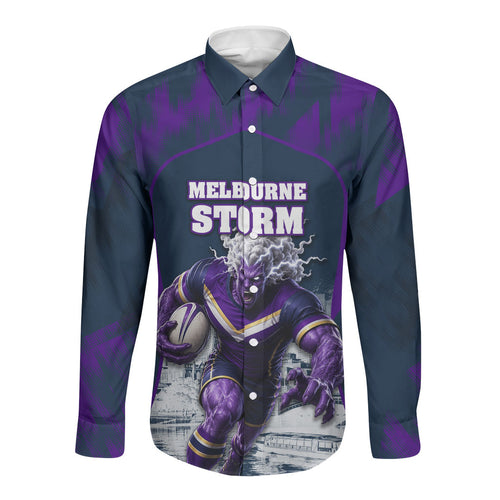 Personalised Sharks Rugby Long Sleeve Button Shirt Storm Monster Mascot City Skyline 3D Graphic