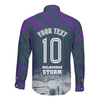 Personalised Sharks Rugby Long Sleeve Button Shirt Storm Monster Mascot City Skyline 3D Graphic