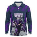 Personalised Sharks Rugby Long Sleeve Polo Shirt Storm Monster Mascot City Skyline 3D Graphic