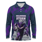 Personalised Sharks Rugby Long Sleeve Polo Shirt Storm Monster Mascot City Skyline 3D Graphic