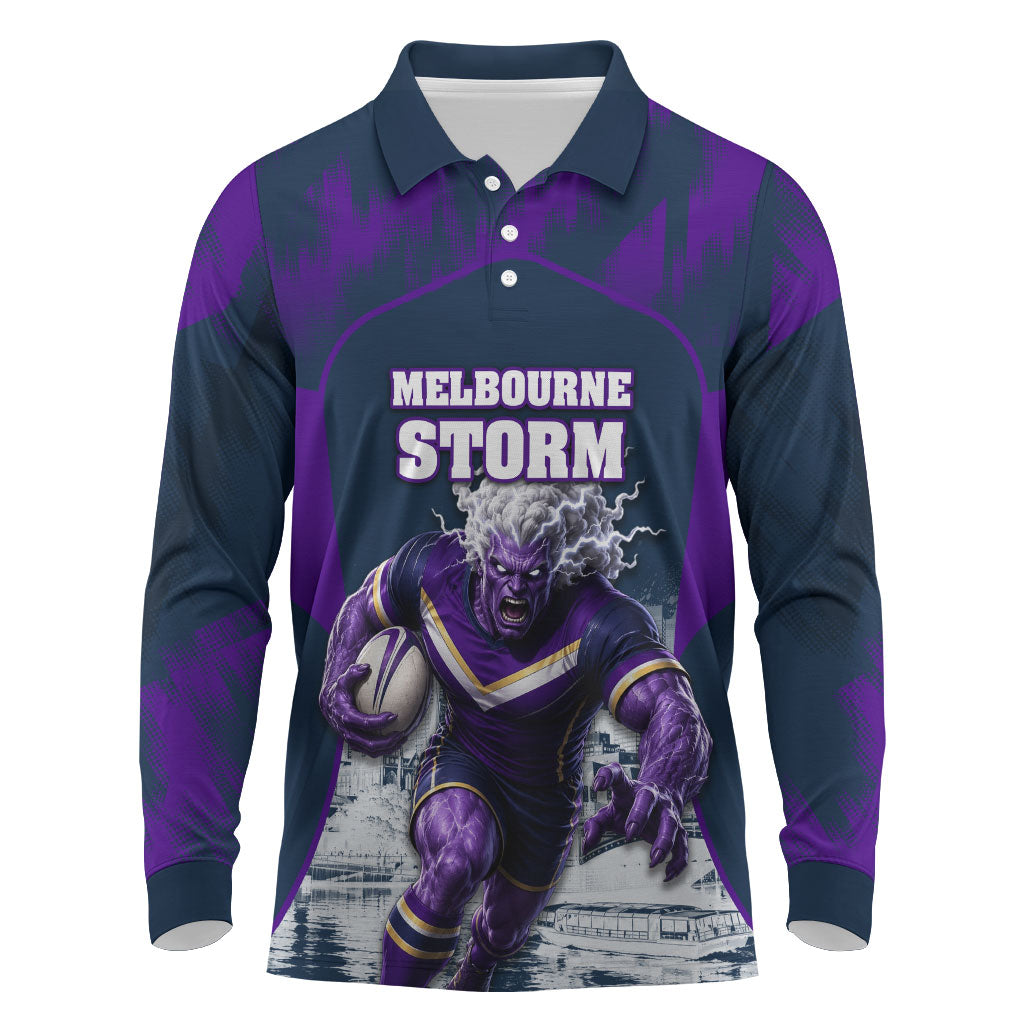 Personalised Sharks Rugby Long Sleeve Polo Shirt Storm Monster Mascot City Skyline 3D Graphic