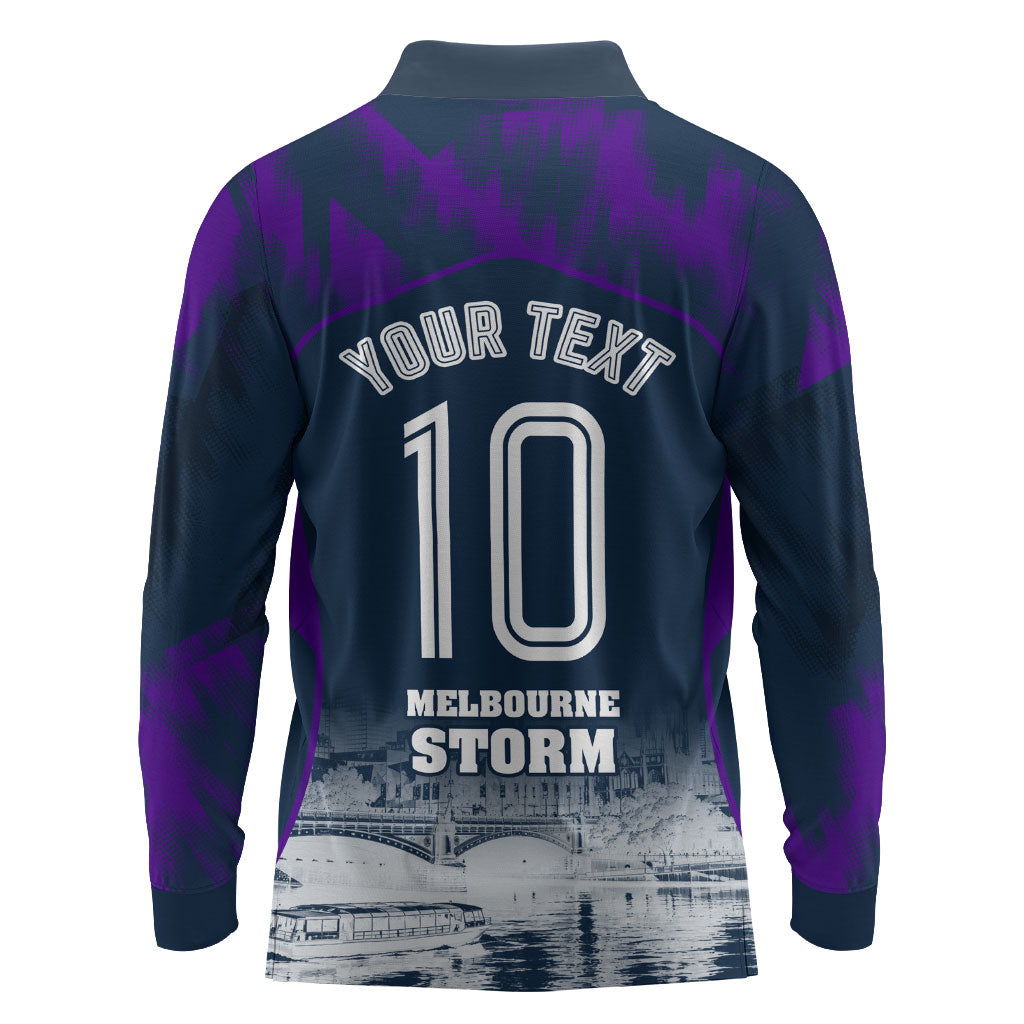 Personalised Sharks Rugby Long Sleeve Polo Shirt Storm Monster Mascot City Skyline 3D Graphic