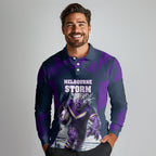 Personalised Sharks Rugby Long Sleeve Polo Shirt Storm Monster Mascot City Skyline 3D Graphic