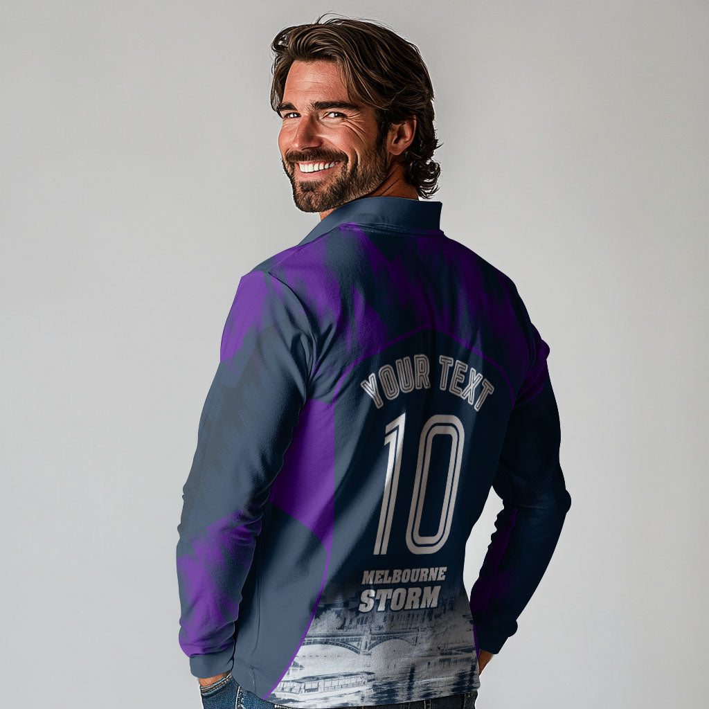 Personalised Sharks Rugby Long Sleeve Polo Shirt Storm Monster Mascot City Skyline 3D Graphic