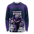 Personalised Sharks Rugby Long Sleeve Shirt Storm Monster Mascot City Skyline 3D Graphic