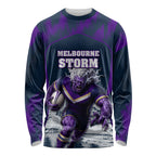 Personalised Sharks Rugby Long Sleeve Shirt Storm Monster Mascot City Skyline 3D Graphic