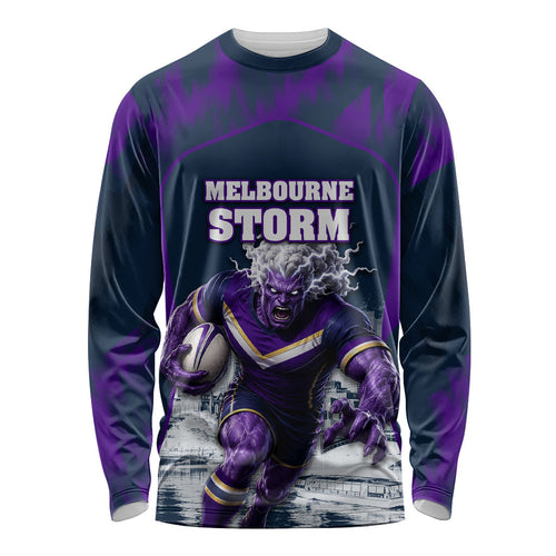 Personalised Sharks Rugby Long Sleeve Shirt Storm Monster Mascot City Skyline 3D Graphic