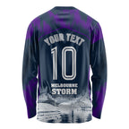 Personalised Sharks Rugby Long Sleeve Shirt Storm Monster Mascot City Skyline 3D Graphic