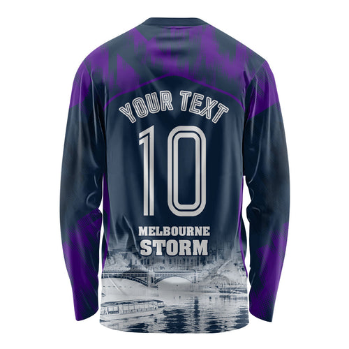 Personalised Sharks Rugby Long Sleeve Shirt Storm Monster Mascot City Skyline 3D Graphic