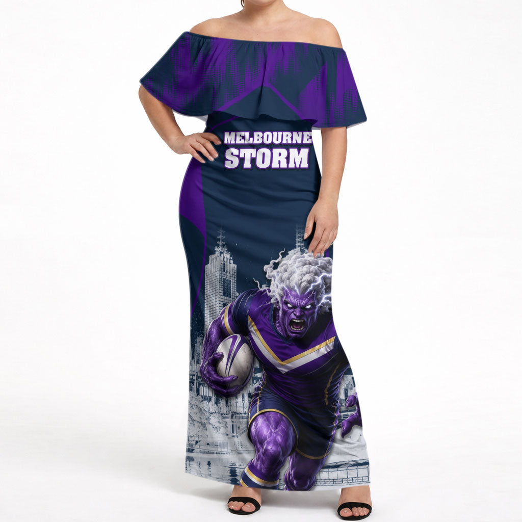 Personalised Sharks Rugby Off Shoulder Maxi Dress Storm Monster Mascot City Skyline 3D Graphic