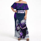 Personalised Sharks Rugby Off Shoulder Maxi Dress Storm Monster Mascot City Skyline 3D Graphic