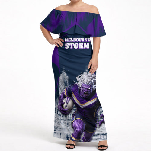 Personalised Sharks Rugby Off Shoulder Maxi Dress Storm Monster Mascot City Skyline 3D Graphic