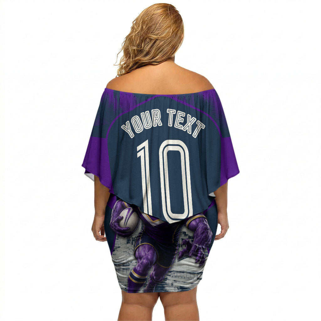 Personalised Sharks Rugby Off Shoulder Short Dress Storm Monster Mascot City Skyline 3D Graphic