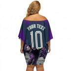 Personalised Sharks Rugby Off Shoulder Short Dress Storm Monster Mascot City Skyline 3D Graphic