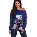 Personalised Sharks Rugby Off Shoulder Sweater Storm Monster Mascot City Skyline 3D Graphic