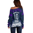 Personalised Sharks Rugby Off Shoulder Sweater Storm Monster Mascot City Skyline 3D Graphic