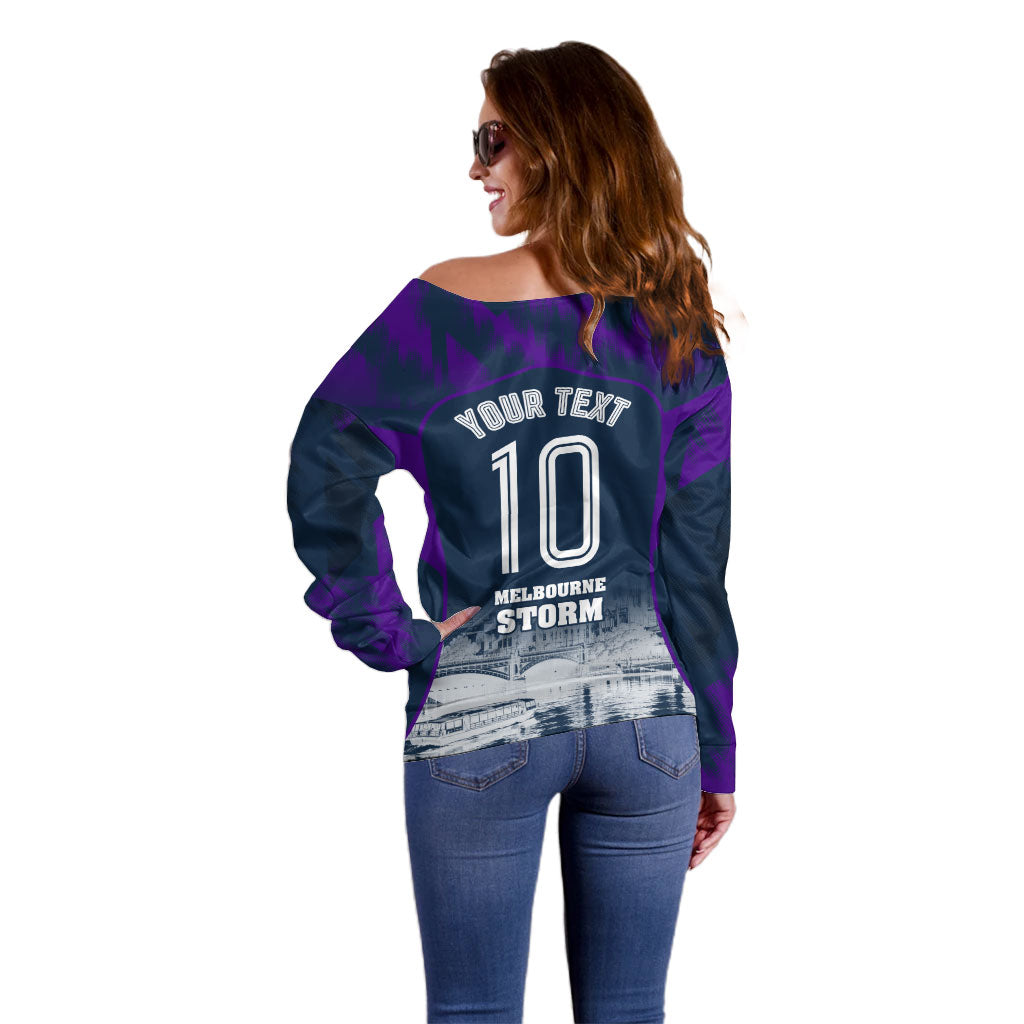 Personalised Sharks Rugby Off Shoulder Sweater Storm Monster Mascot City Skyline 3D Graphic